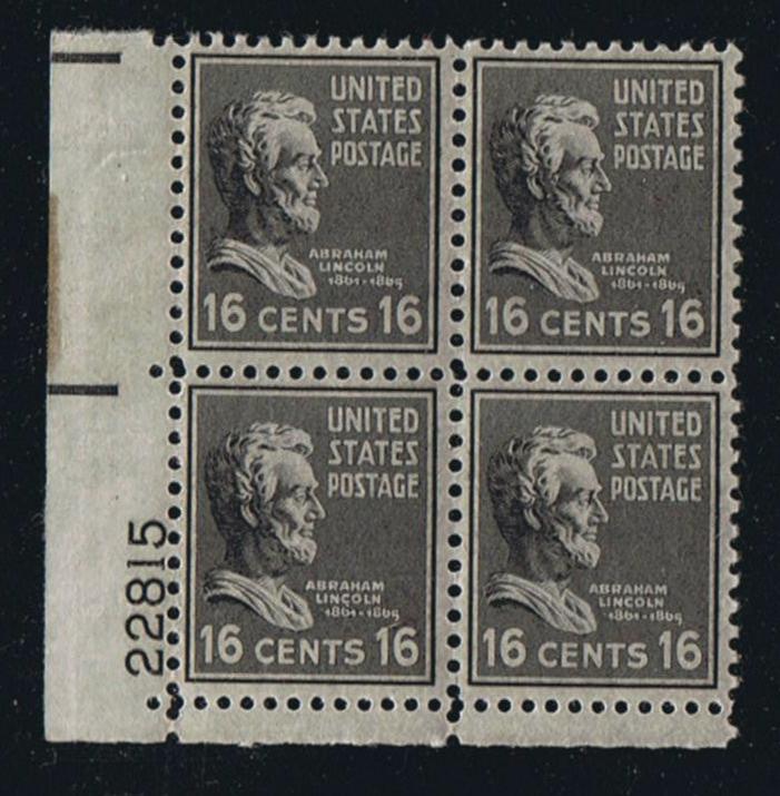 # 821 (1938) Lincoln, black - PB, LL #22815, MNH