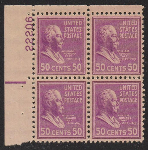 # 831 (1938) Taft, mauve - PB, UL #22206, VF/XF MNH