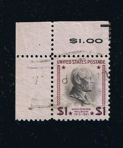 # 832 (1938) Wilson, purple/black - Sgl, UL Corner mgn, Used