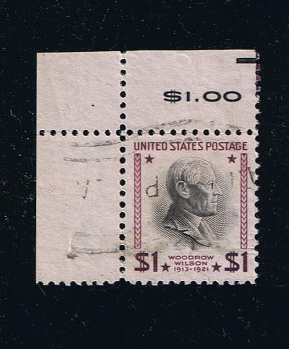 # 832 (1938) Wilson, purple/black - Sgl, UL Corner mgn, Used