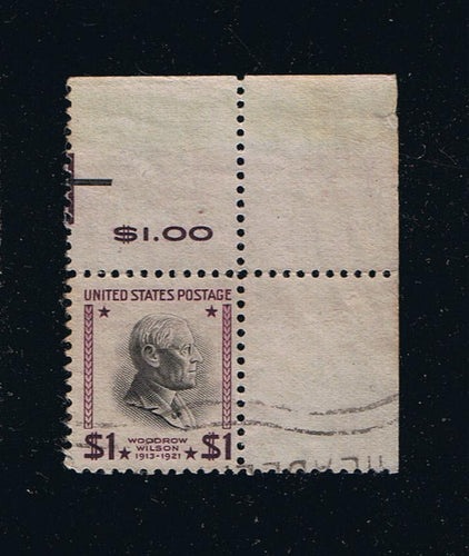 # 832 (1938) Wilson, purple/black - Sgl, UR Corner mgn, Used