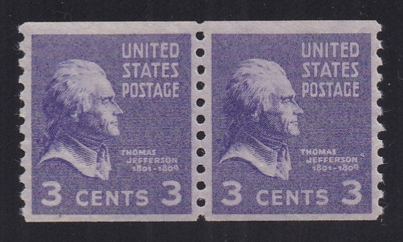 # 842 (1939) Jefferson - Coil pr, H, VF MNH