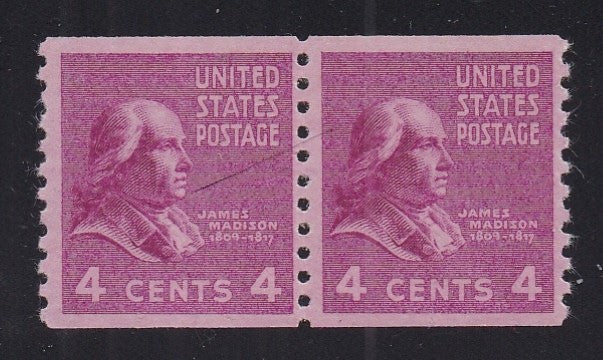 # 843 (1939) Madison - Coil pr, H, MNH