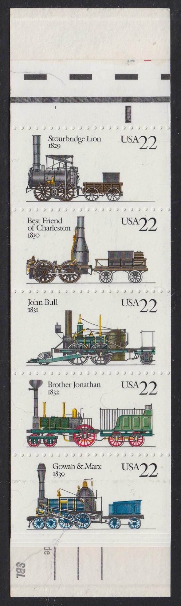 BK163 (1987) Steam Locomotives - BKLT, Plt #1, Type I EE Dashes, Red Bar, MNH