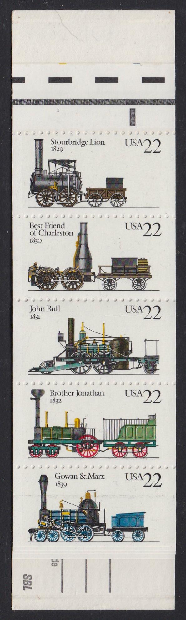BK163 (1987) Steam Locomotives - BKLT, Plt #1, Type II EE Dashes, Yellow & Blue Bars, MNH