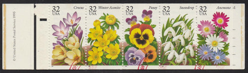 # 3029a (1996) Winter Garden Flowers - Bklt pane, #1, USED