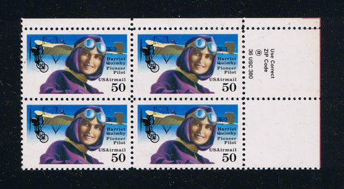 # C128 (1991) Harriet Quimby, OA tag, perf 11 - Zip BK/4, UR, MNH