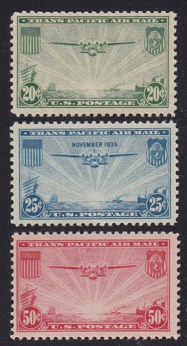 # C20-C22 (1935//37) Transpacific Planes - Sgls, Set/3, VF MNH
