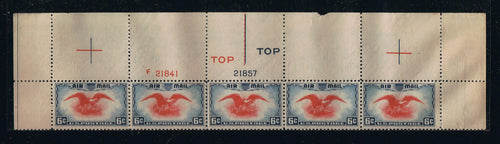 # C23 (1938) Eagle and Shield - Plt strip of 5, B Scarcity, MNH