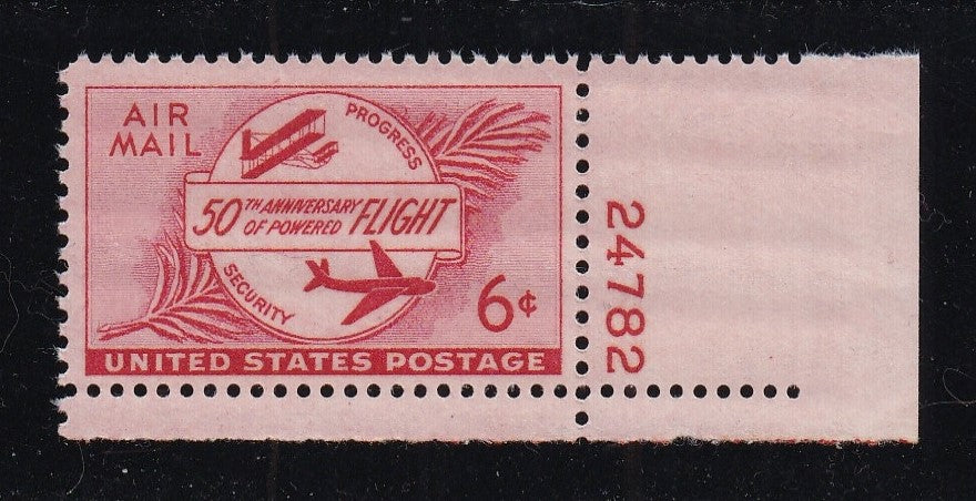 # C47 (1953) Wright Plane & Modern Jet - Plt sgl, LR #24782, MNH