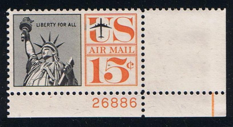 # C63 (1961) Statue of Liberty - Plt sgl, LR #26886, MNH