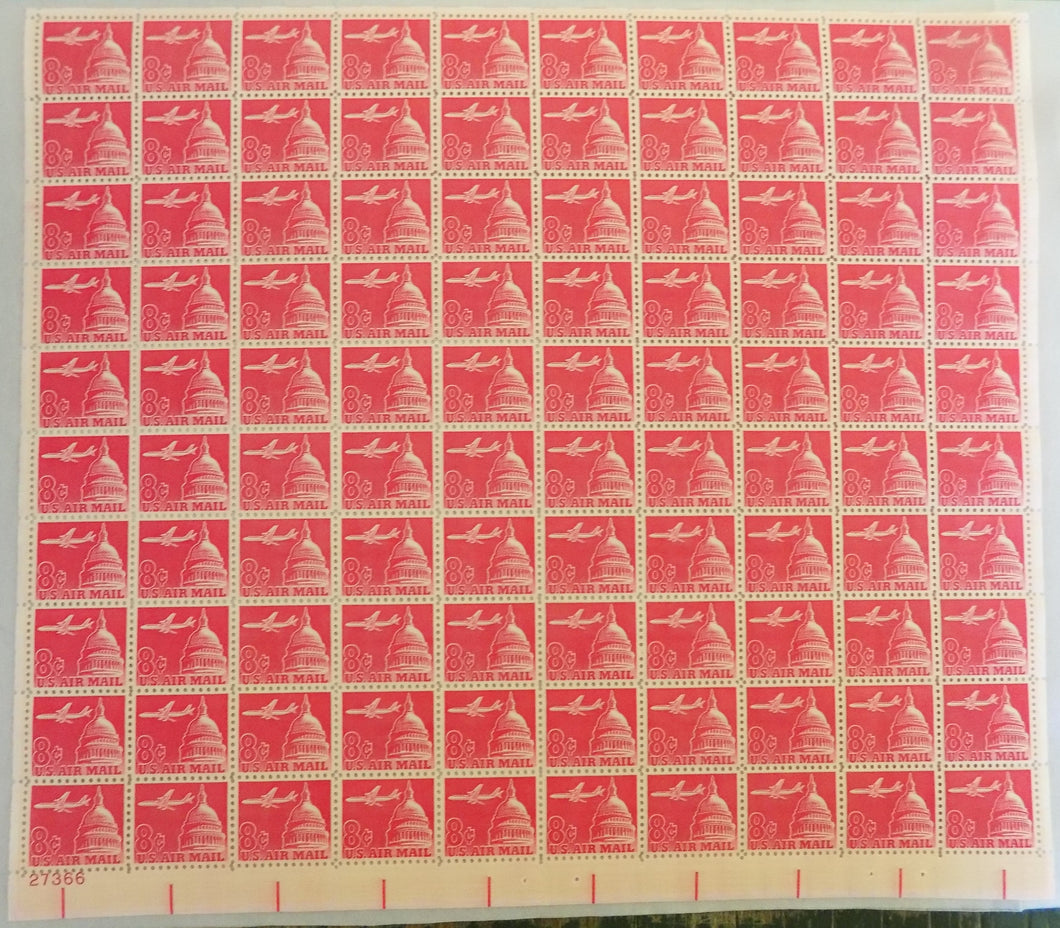 # C64a (1963) Airliner over Capitol, Tagged - Pane, LL #27366, MNH