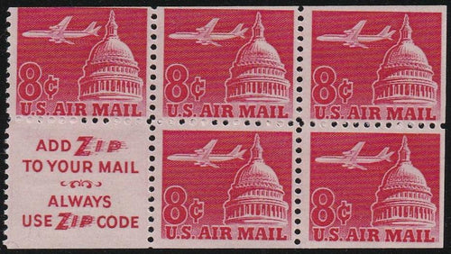 # C64c (1964) Airliner over Capitol Airmail, S3, tagged - Bklt pane, No Tab, MNH