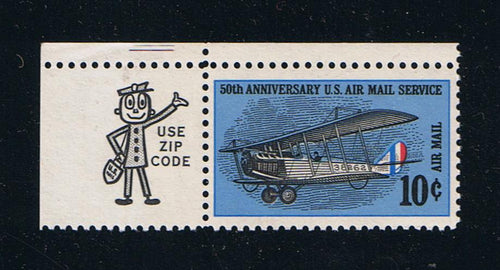 # C74 (1968) Curtiss Jenny - Mr. Zip sgl, UL, MNH