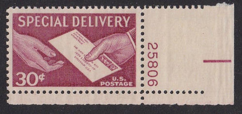 E21 (1957) Hand Delivery, Special Delivery - Plt sgl, LR #25806, MNH VF