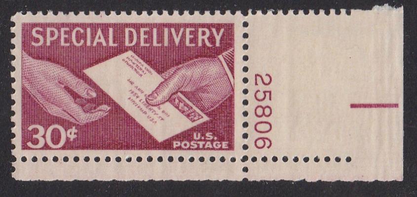 E21 (1957) Hand Delivery, Special Delivery - Plt sgl, LR #25806, MNH VF