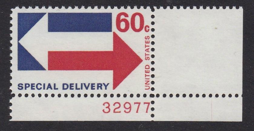 E23 (1971) Arrows, Special Delivery - Plt sgl, LR #32977, MNH, VF