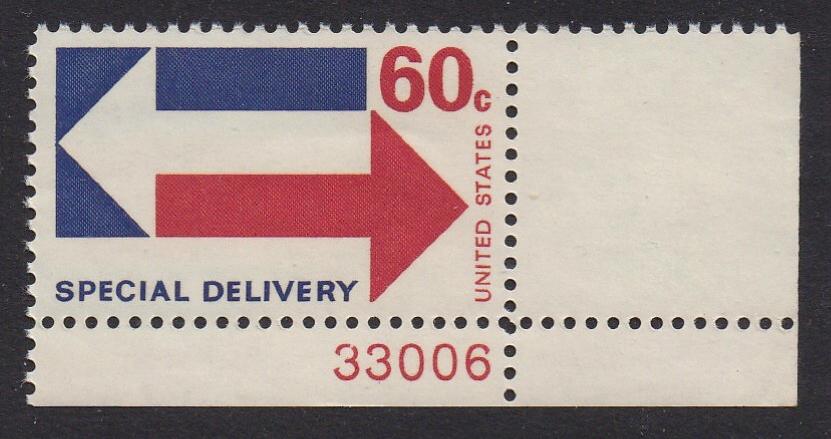 E23 (1971) Arrows, Special Delivery - Plt sgl, LR #33006, MNH VF