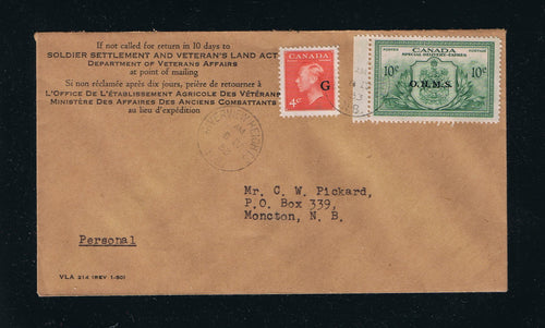 Canada EO1, O29 Official Mail Special Delivery Veterans Affairs Cover