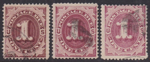 # J22 (1891) Postage Due, dark claret, claret, light claret - Used, F/FVF [2]