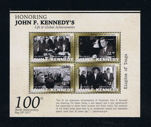 2017 Tonga #1319 J F Kennedy Souvenir Sheet
