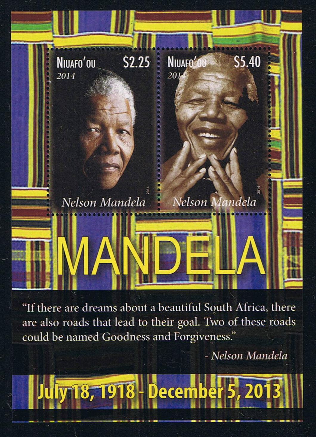 N # 320 (2014) Nelson Mandela Commemorative Souvenir Sheet