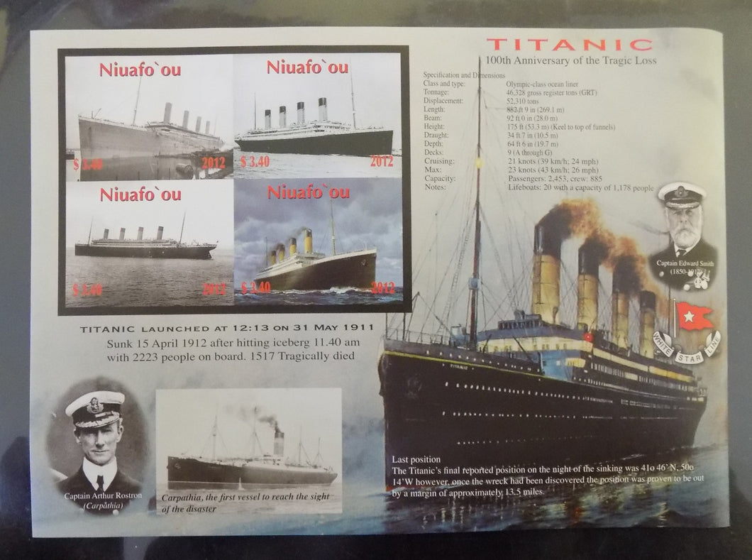 Niuafo'ou # 288 Titanic Large Souvenir Sheet --- IMPERFORATE