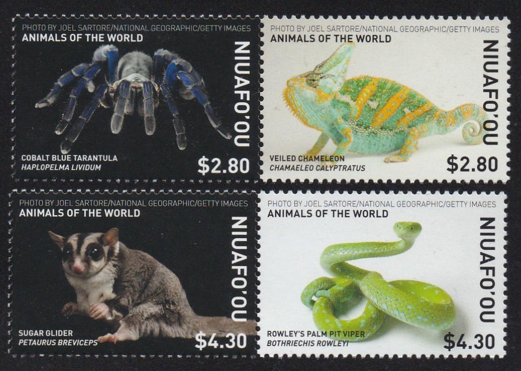 Niuafo'ou (2019) #376 Animals of the World - Tarantula, Chameleon, Glider, Viper