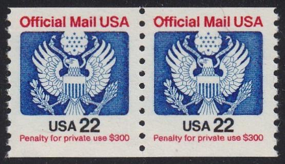 # O136 (1985) Eagle, Official Mail, LGG - Coil pair, MNH