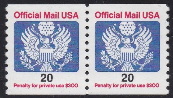 # O138B (1988) Eagle, Official Mail - Coil pr, MNH