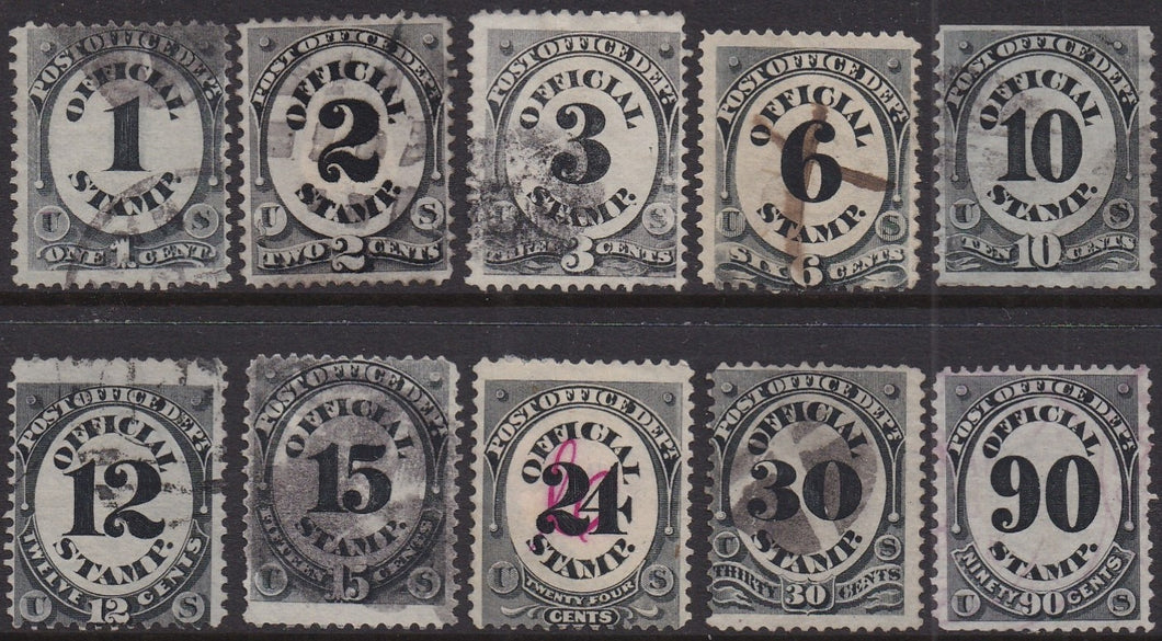 O47-O56 (1873) Official Mail, Post Office - Sgls, Set/10, Used, VG