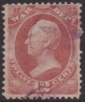 O89 (1873) Official Mail, War Department - Sgl, Used, F, Purple Cncl [2]