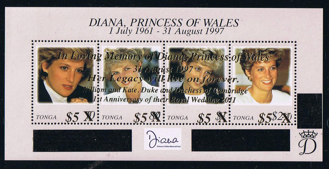 Tonga # 1192 (2012) Diana, Princess of Wales – Souvenir Sheet