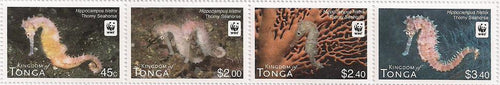 Tonga # 1176a (2012) WWF Seahorses Strip of Four