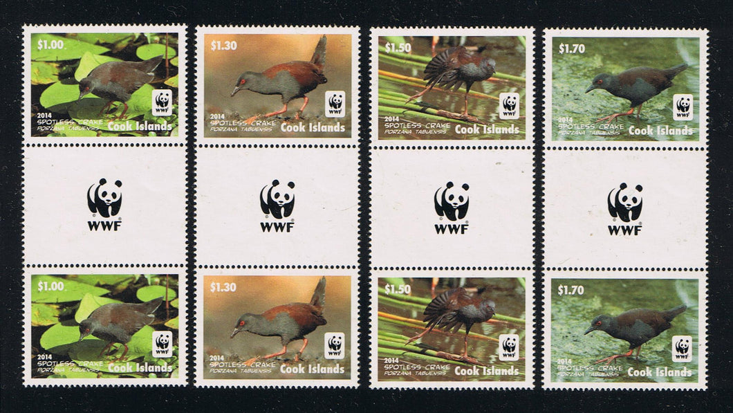 Cook Islands # 1520-23 WWF Spotless Crake Bird Gutter Pairs
