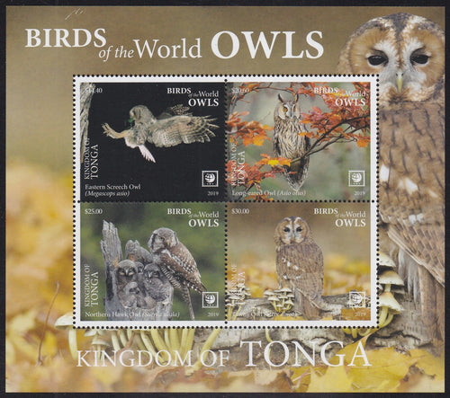 Tonga (2019) Birds of the World, Owls - S/S