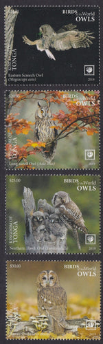 Tonga (2019) Birds of the World, Owls, Large Stamp - Sgls, Set/4