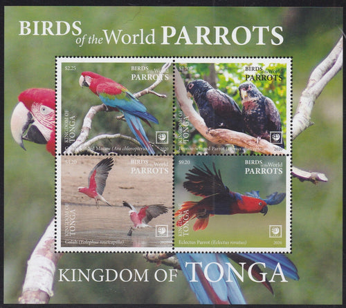 Tonga (2020) Birds of the World, Parrots - S/S