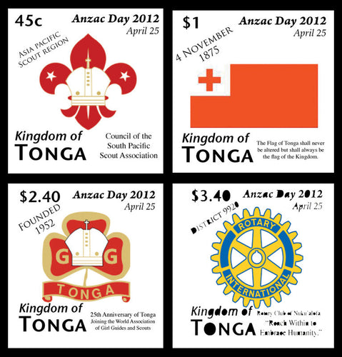 Tonga # 1180-83 (2012) Anzac Day / Scouting Issue IMPERFORATE