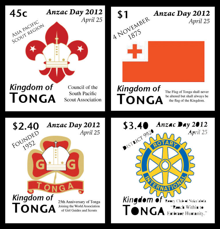 Tonga # 1180-83 (2012) Anzac Day / Scouting Issue IMPERFORATE