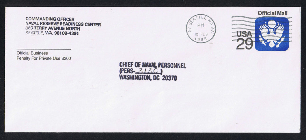 # UO84 (1991) Official Mail Stationery, Unwmk - USED, Naval Reserve
