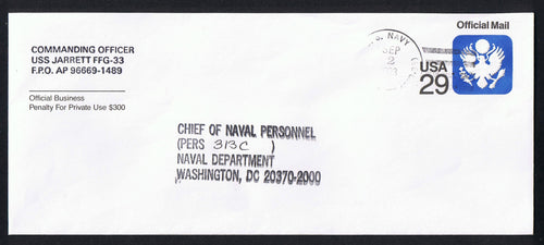 # UO84 (1991) Official Mail Stationery - USED, USS Jarrett