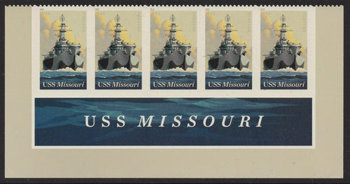# 5392 (2019) USS Missouri - Strip/5, w/Bottom Label, MNH