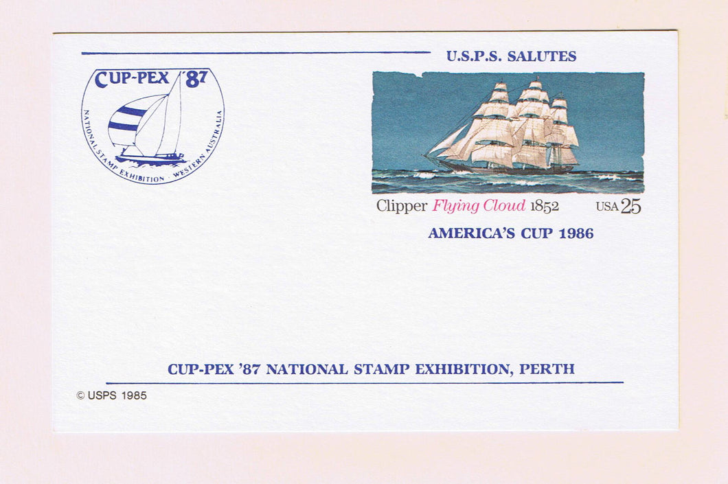 # UX107 Clipper Ship 'Flying Cloud' Postal Card - CUP-PEX 87