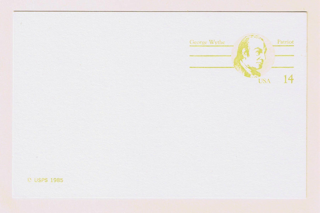# UX108 George Wythe Postal Card