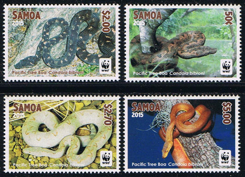 Samoa # 1198-1201 (2015) WWF Pacific Tree Boa Snake with White Borders